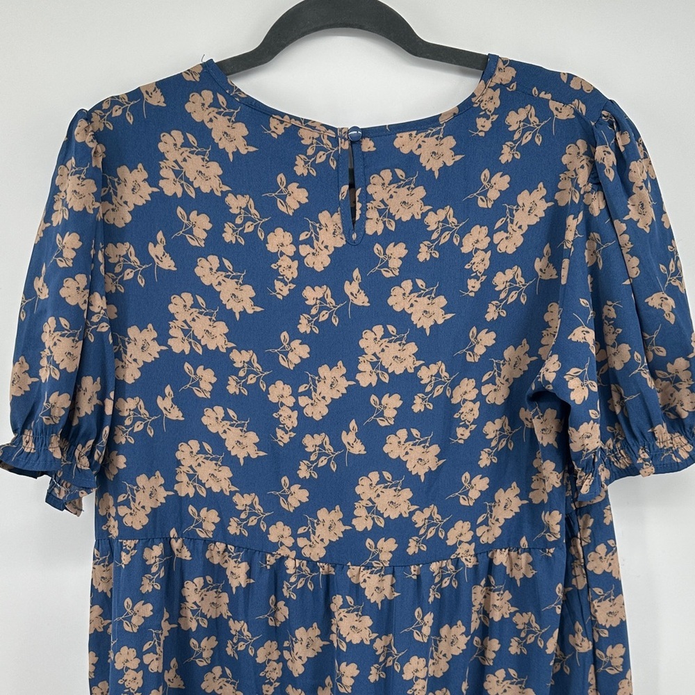 Floral Cottagecore Boho Romantic Feminine Puff Sleeves Blue Maxi Dress SzL - Picture 11 of 13